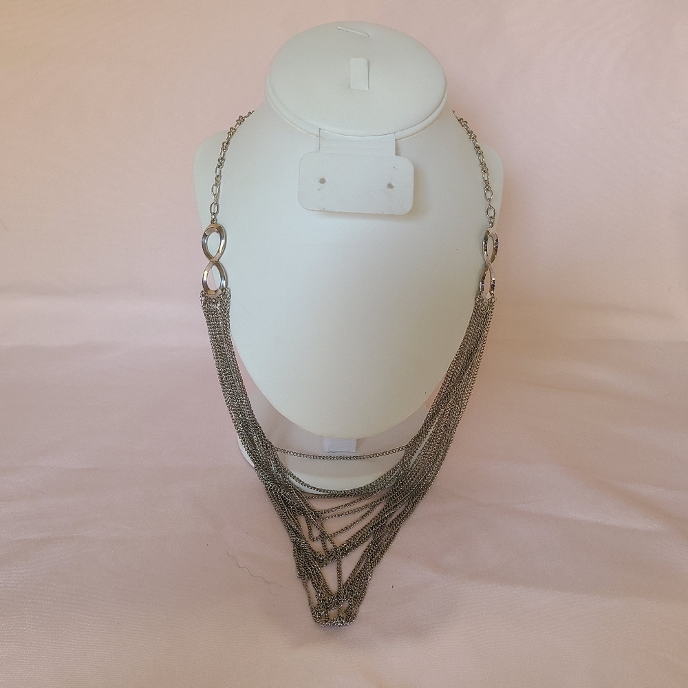 Silver Multi-Strand Collar NecklaceJLO Infinity "8" Multi-Strand Chain Link Bib